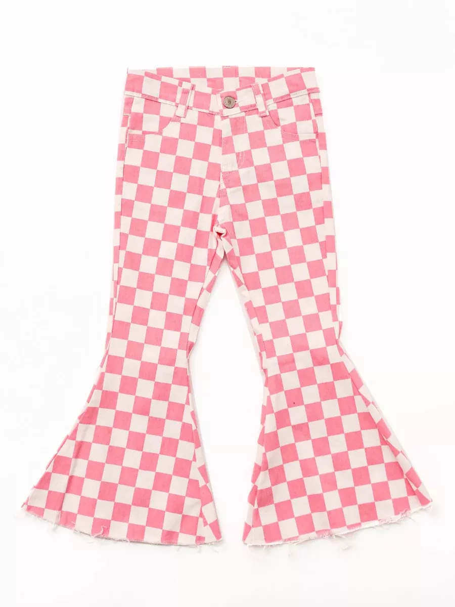 Baby Girls Pink Checked Flare Jeans