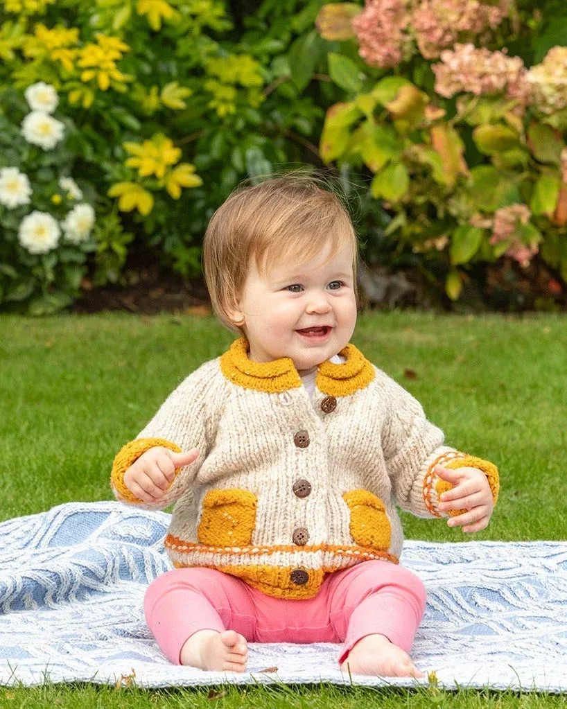 Baby Roll Neck Cardigan Natural Mustard