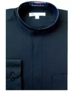 Band Collarless Black Men's Dress Shirt