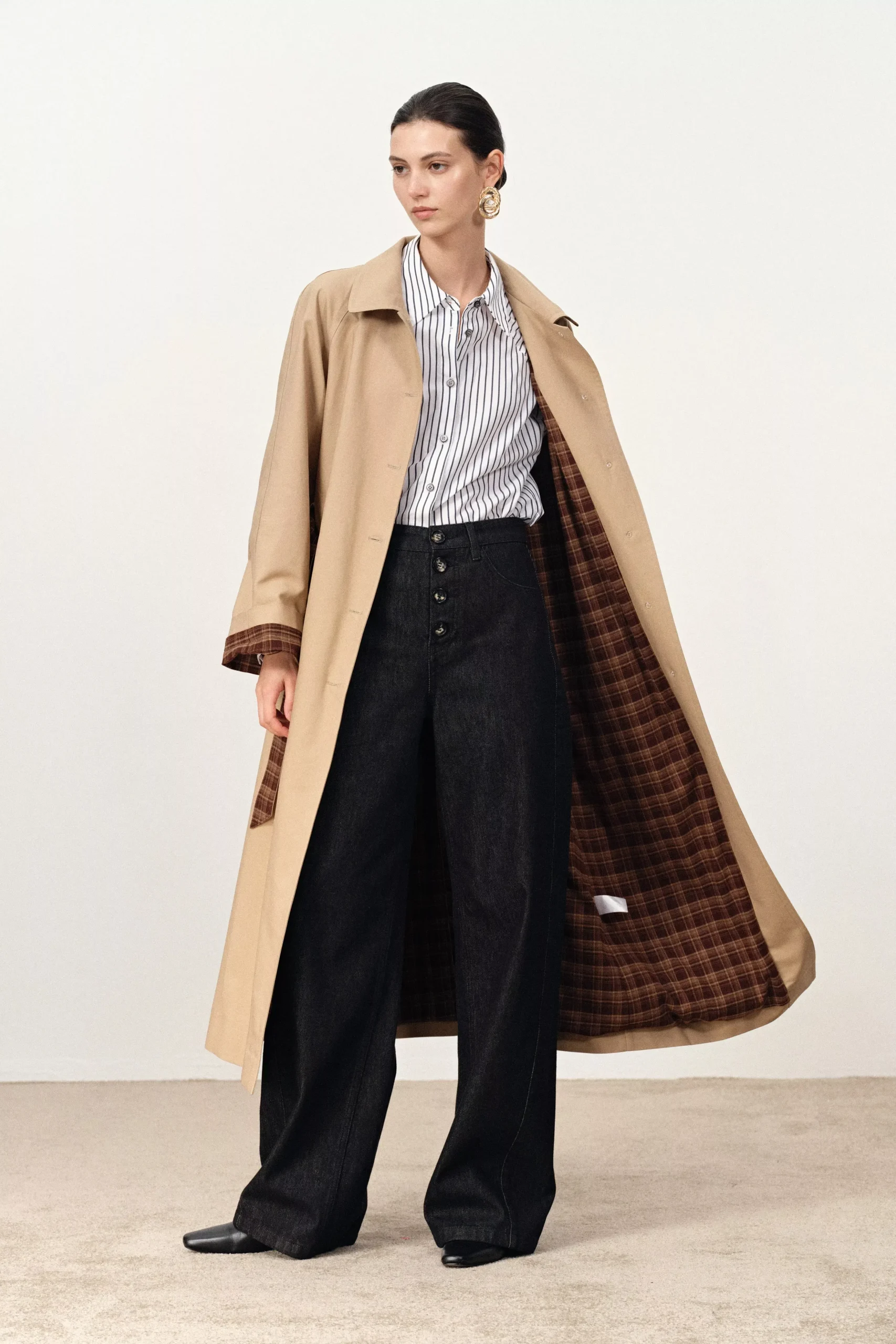 Barga Single Breasted Long Trench Coat in Cotton