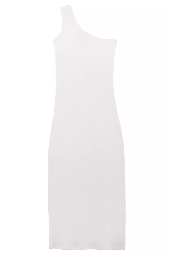 Basic Color White One Shoulder Dress