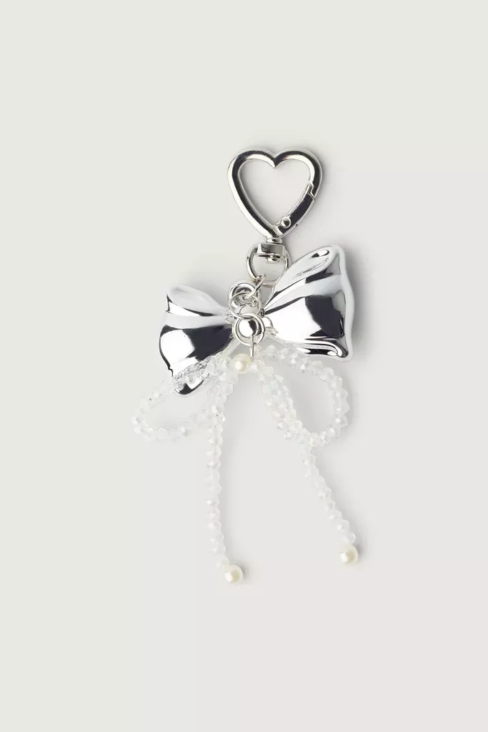 BEADED CHROME RIBBON BAG CHARM
