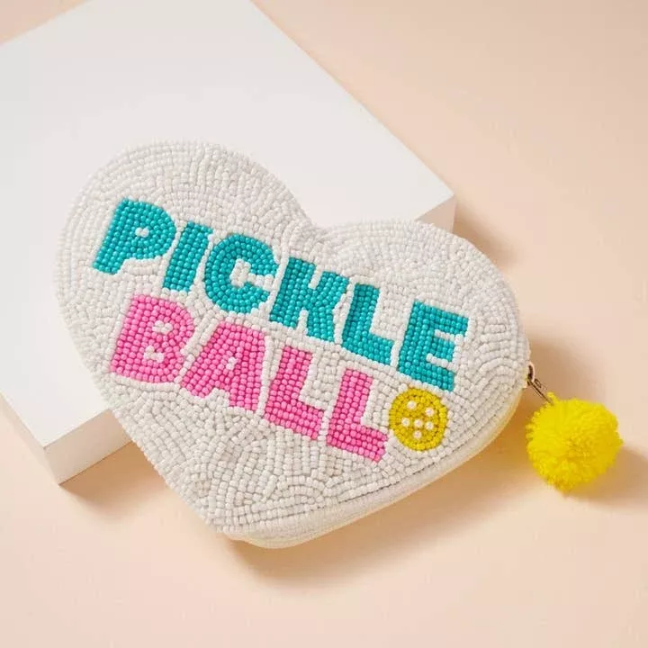 Beaded Heart Pickleball Coin Pouch – Small Zipper Wallet