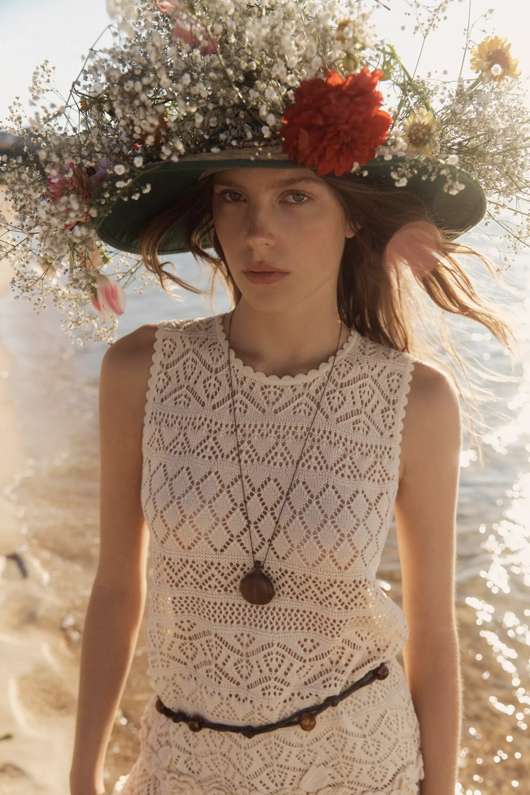 Beatrice 3D Floral Openwork Top in Linen Knit