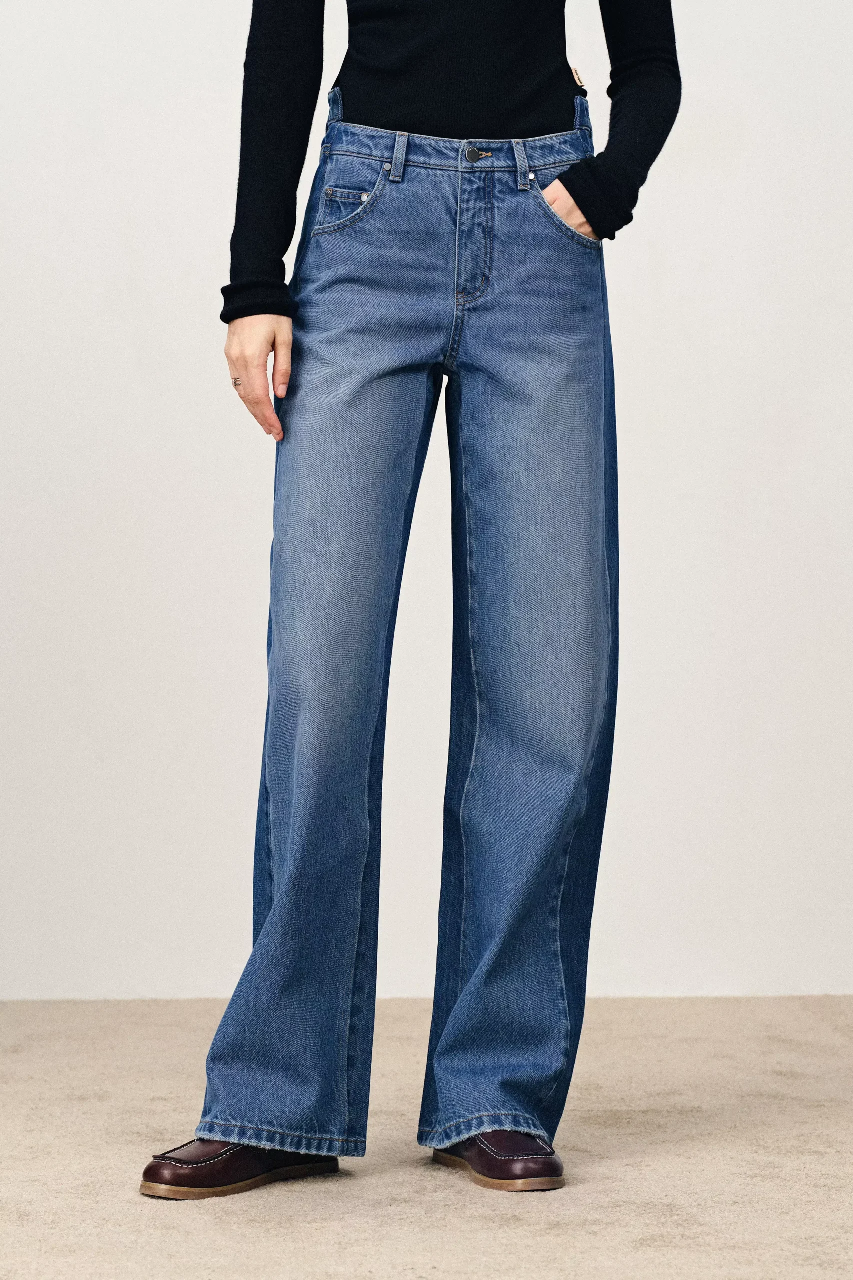 Behun Deconstructed Colorblock Jeans in Cotton Denim