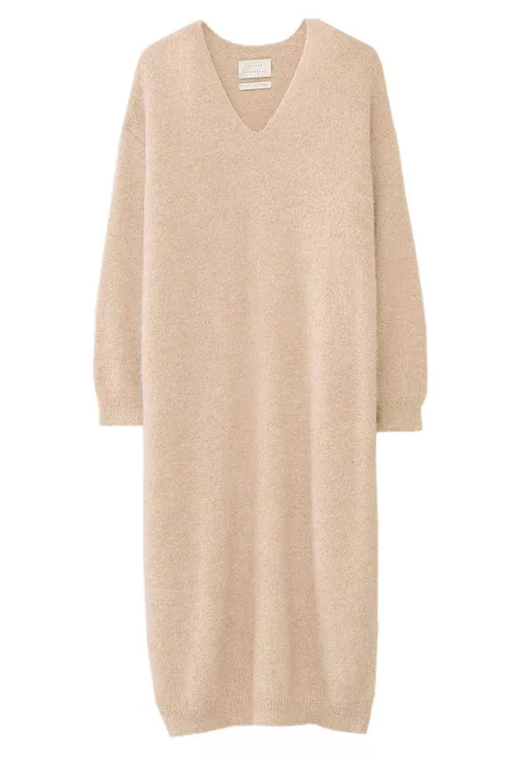 Beige Suri V Neck Dress