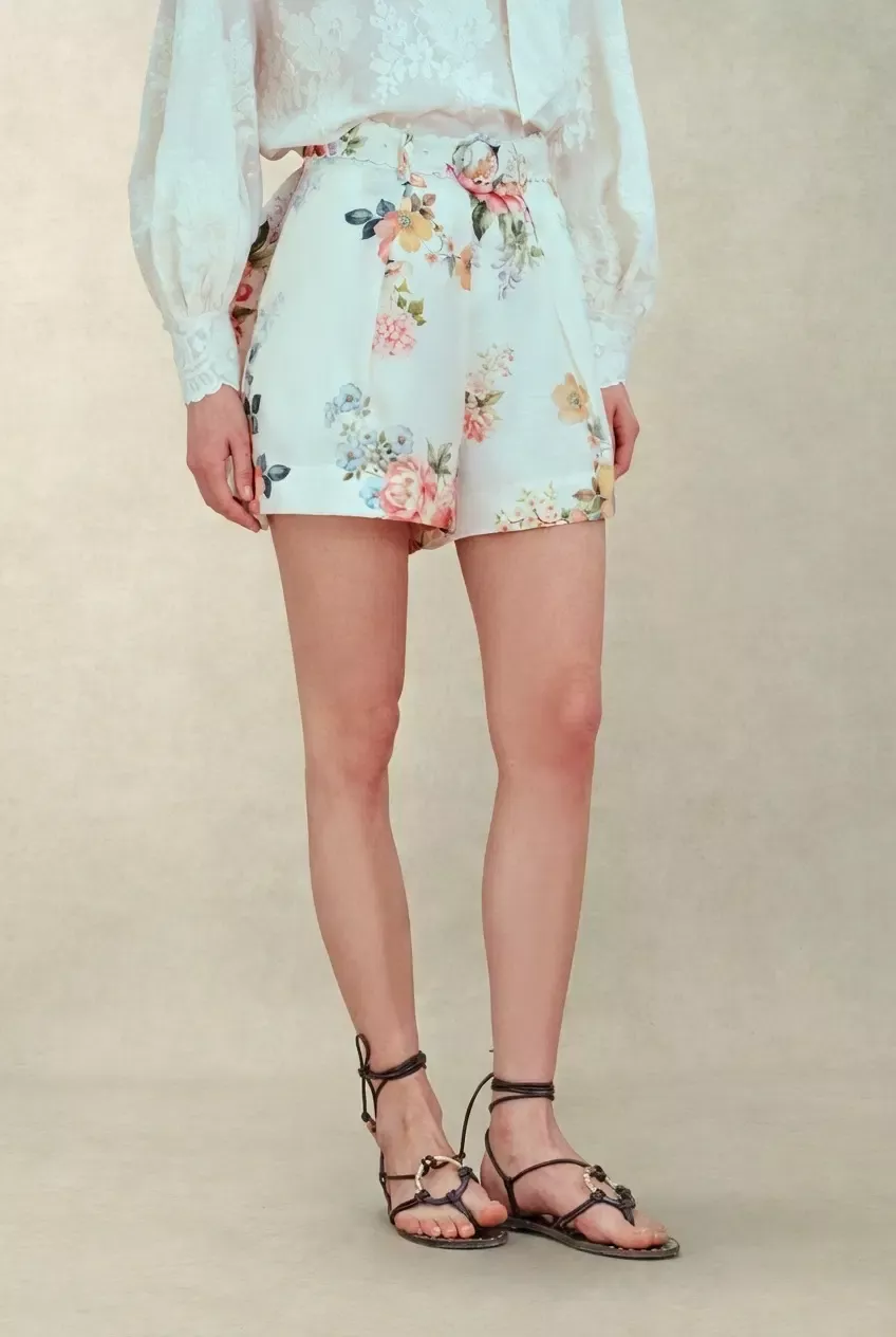 Beryl Flora Shorts in Silk-Linen