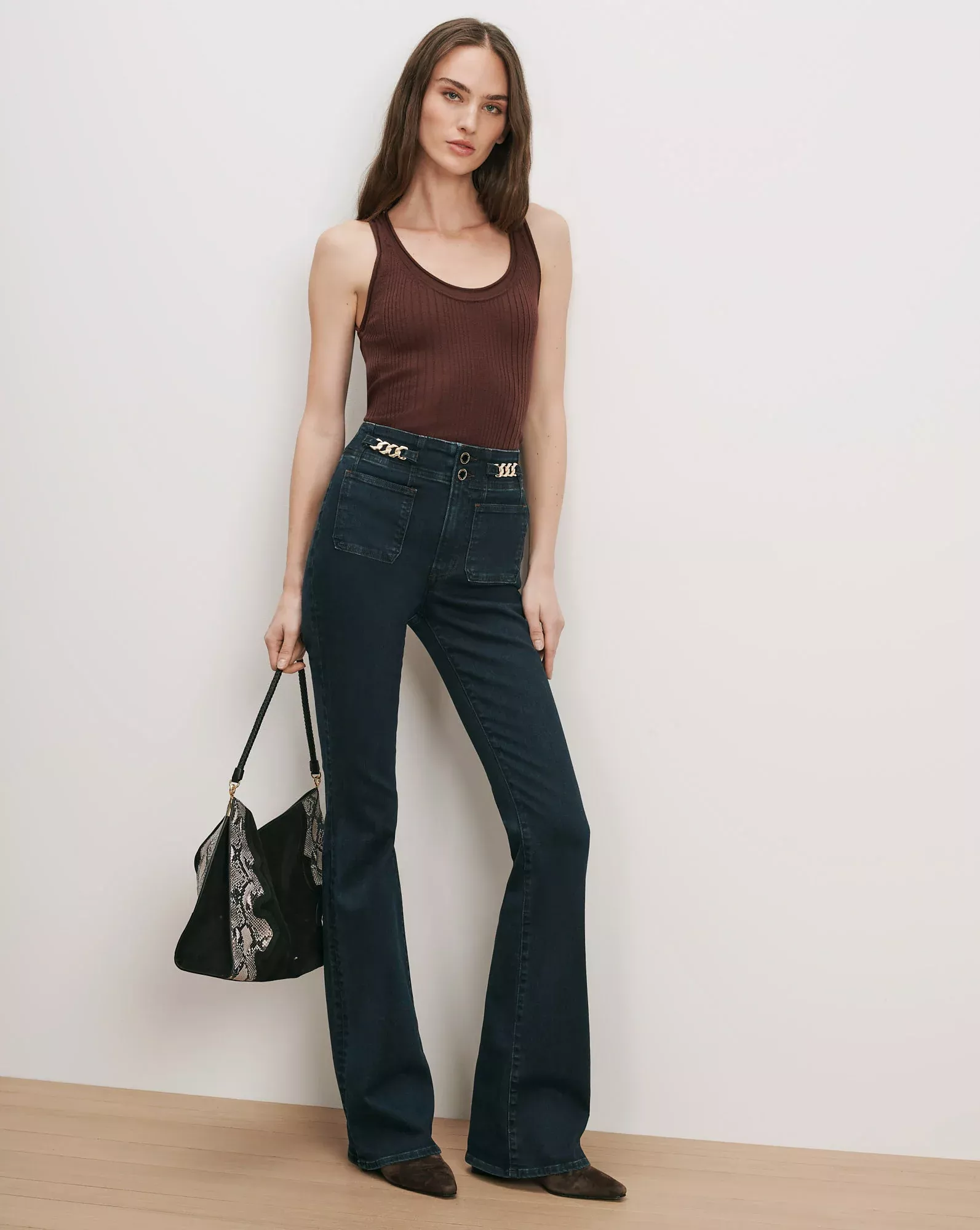 Beverly Skinny-Flare Chain-Detail Jean
