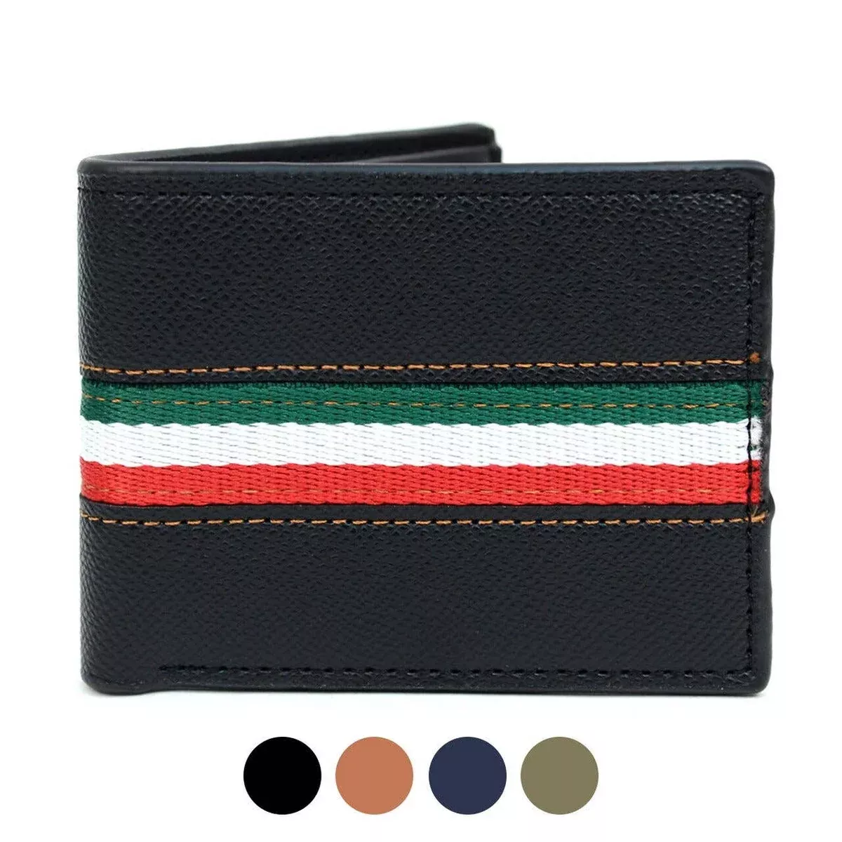Bi-Fold Leather Wallet With Striped Decoration