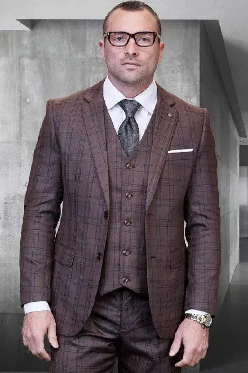 Big and Tall Suit - Brown Plaid Big and Tall 3 PC Suit