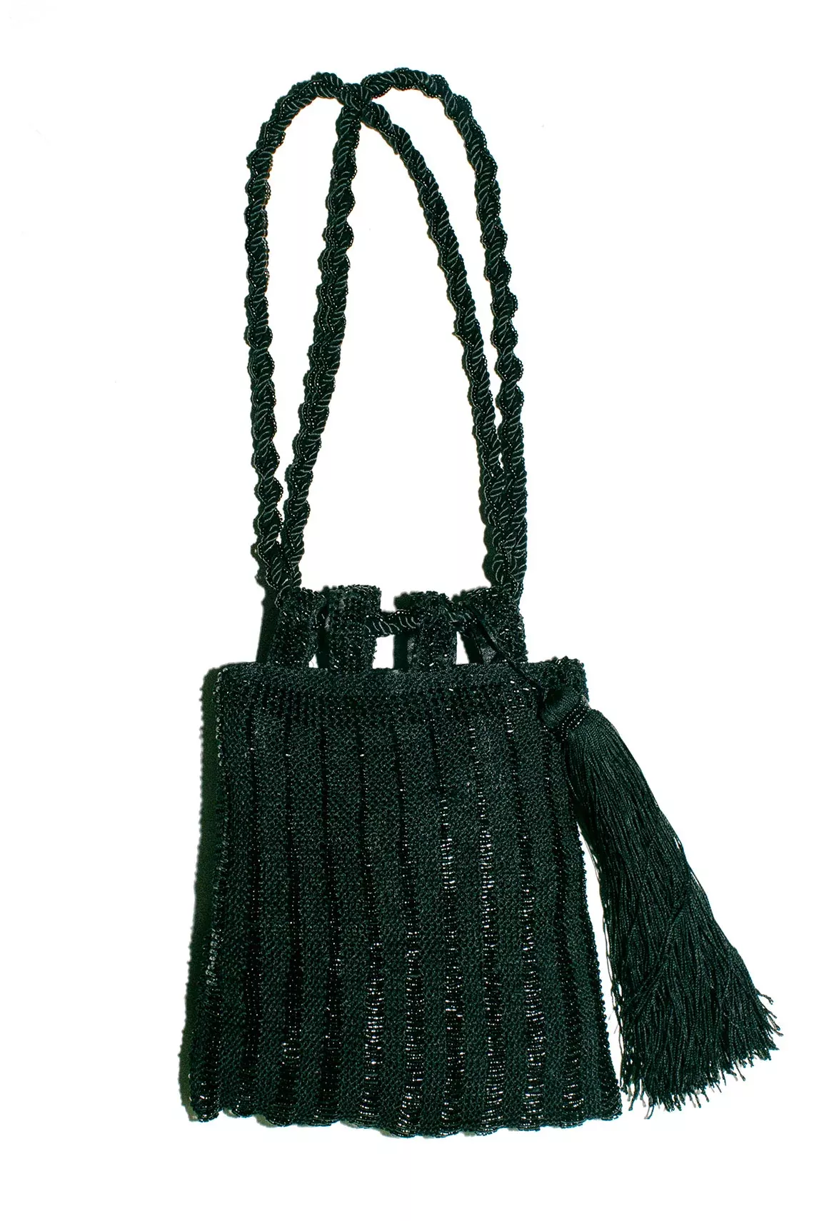 Black Beaded Tassel Bag