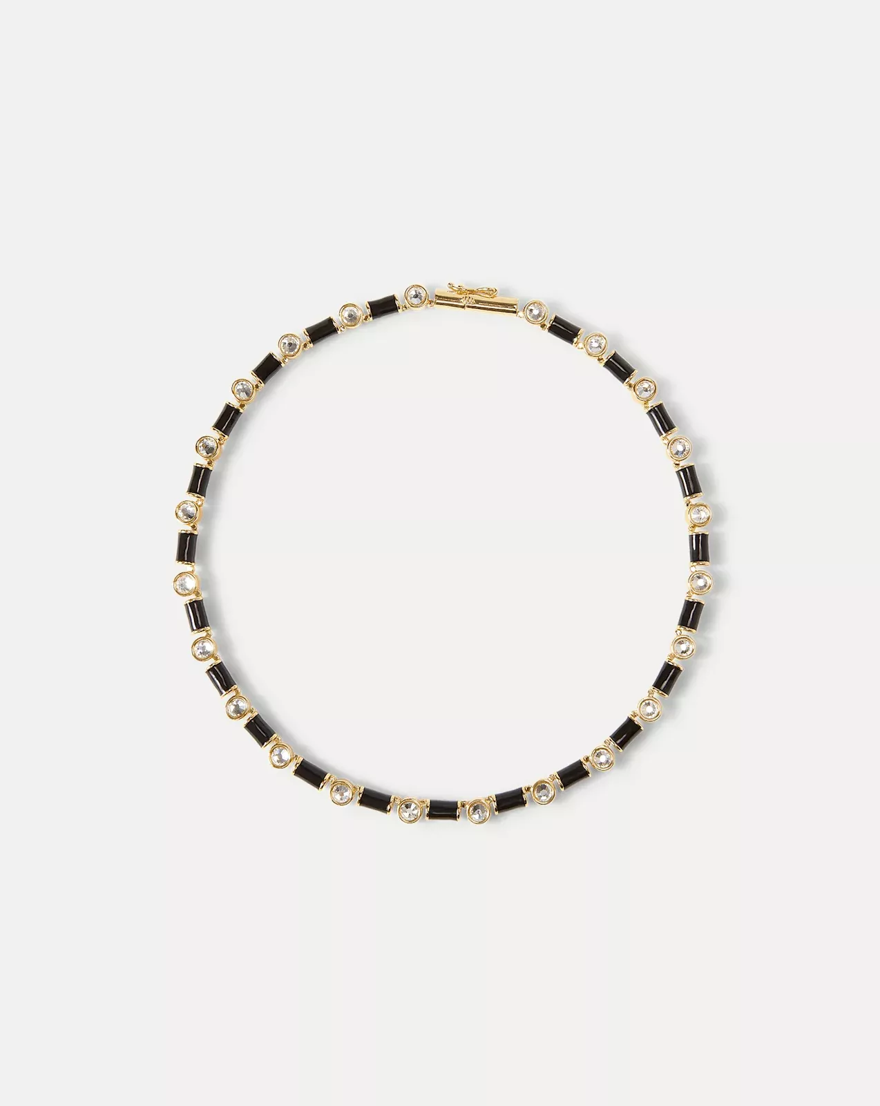 Black Enamel and Crystal Barrel Necklace