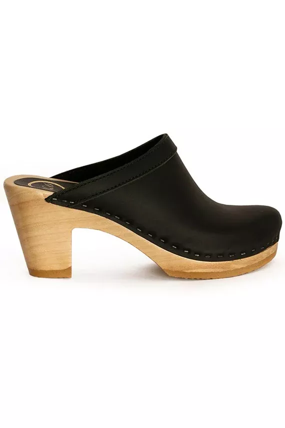 Black Old School Clog on High Heel