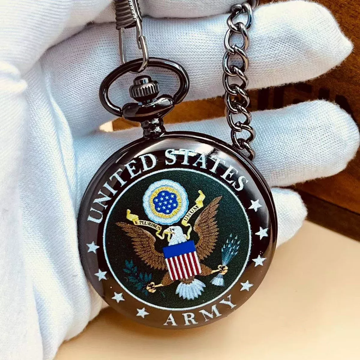 Black Pocket Watch with US Military Emblem