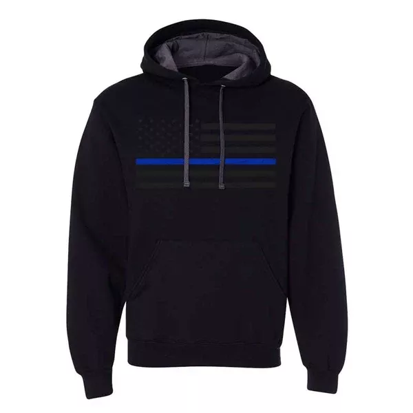 Blackout Hoodie - Thin Blue Line Distressed Flag