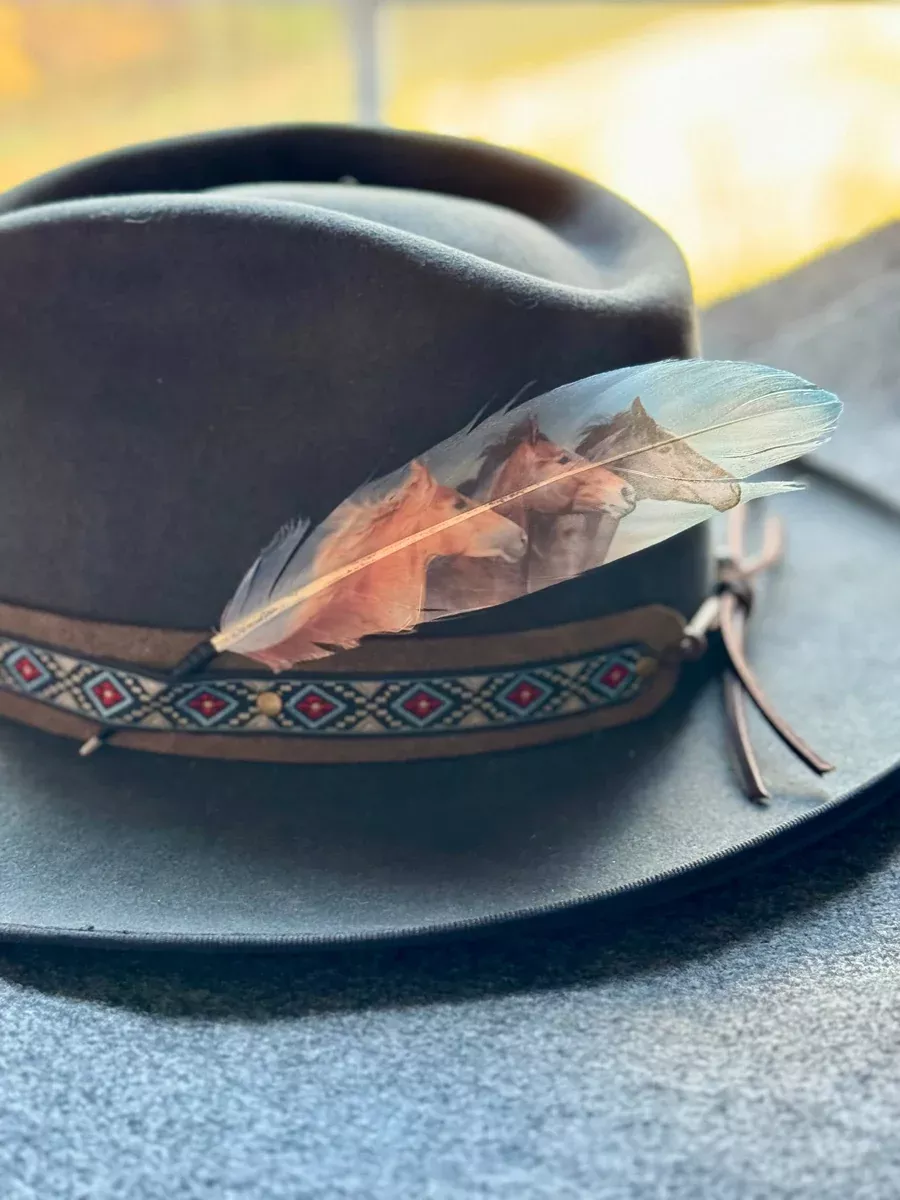 Blue Wild Horses Hat Feather - Western Hat Accessory