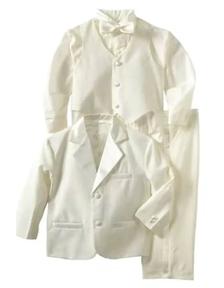 "Boys 5 Piece 2 Button Tuxedo Suit in Ivory" off white