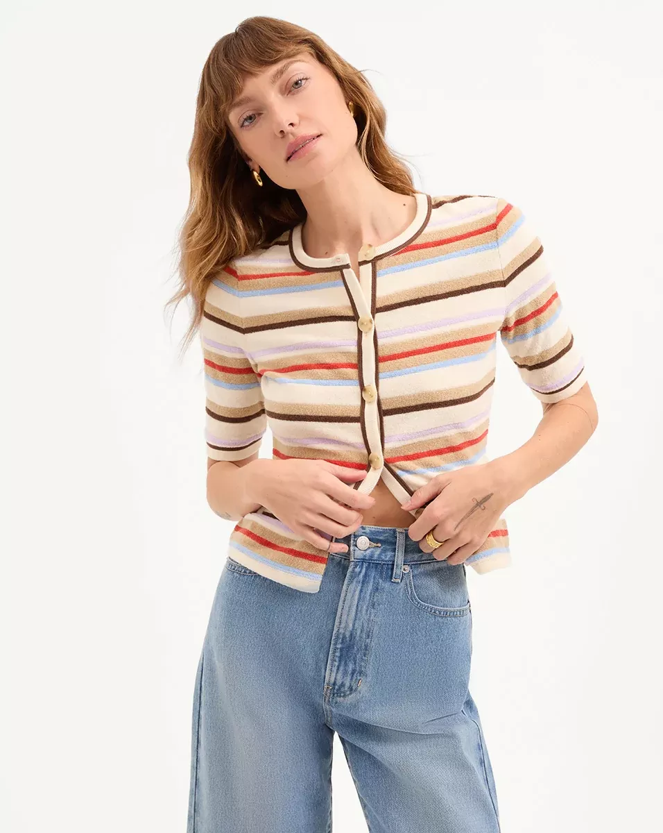 Brendan Striped Short-Sleeve Cardigan