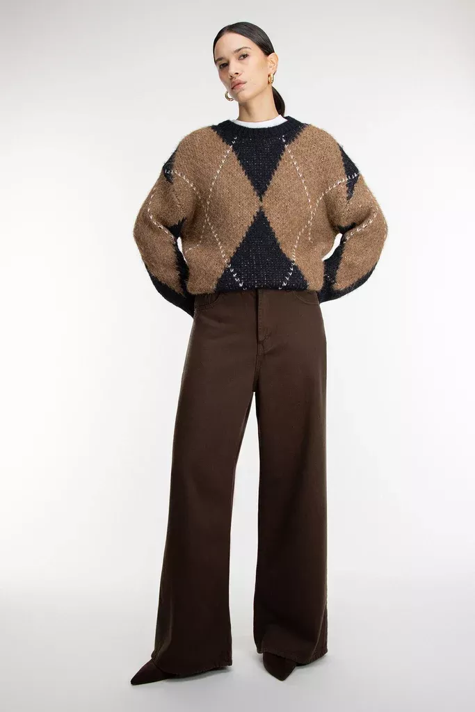 BROWN TWILL WIDE LEG PANT