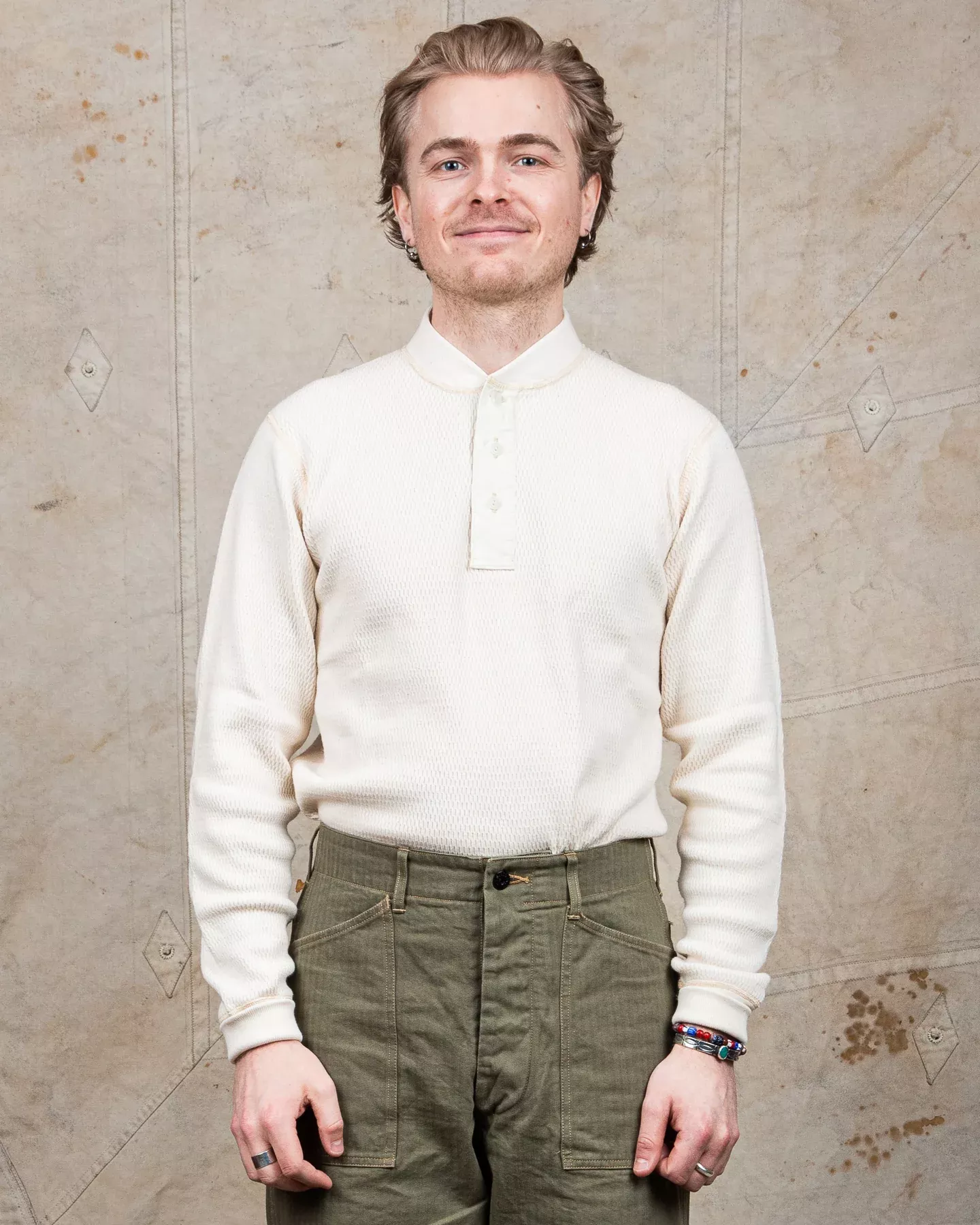 Buzz Rickson Long Sleeve Thermal Henley Shirt White