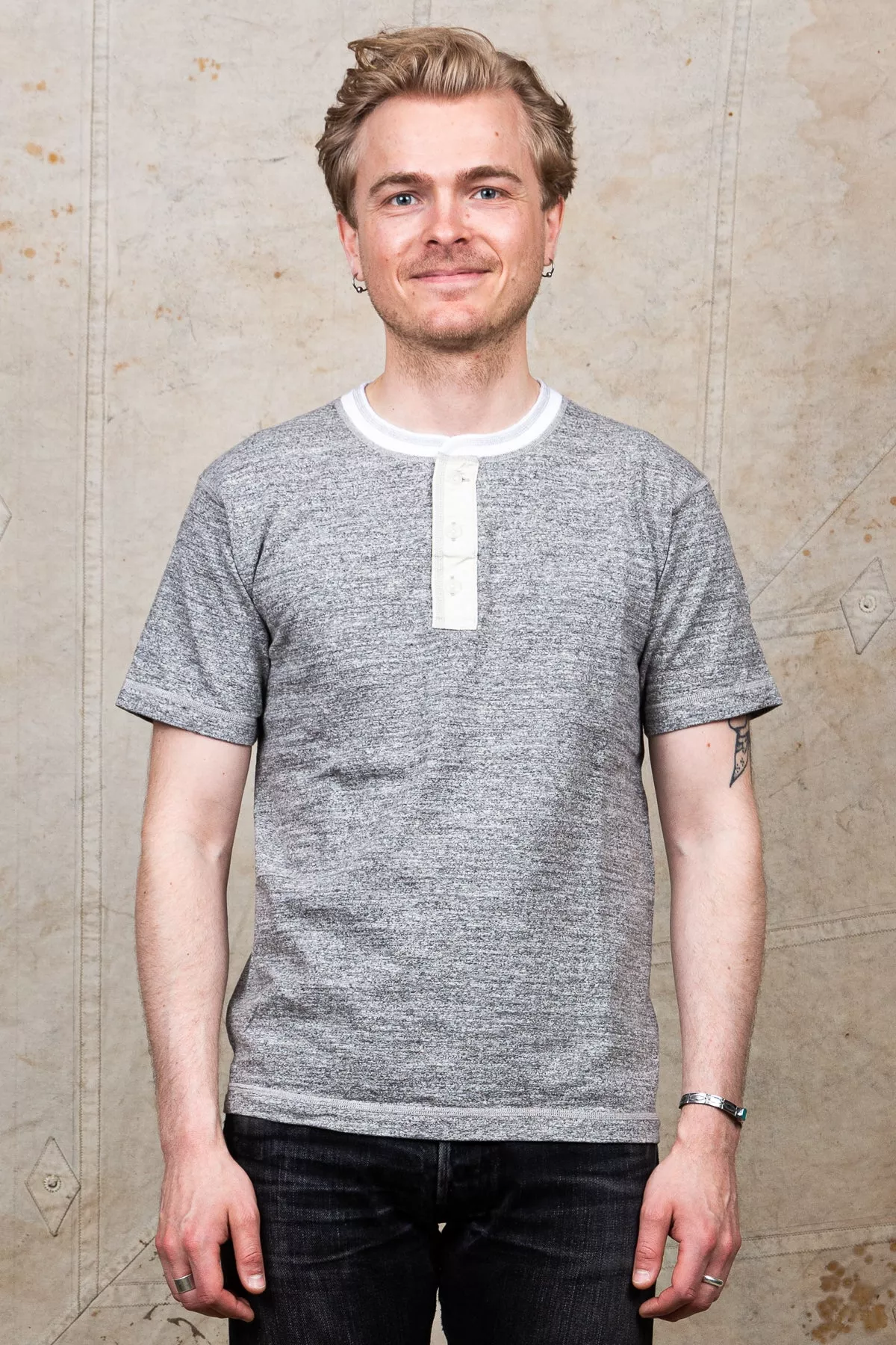 Buzz Rickson's Short Sleeve Henley T-shirt Heather Grey