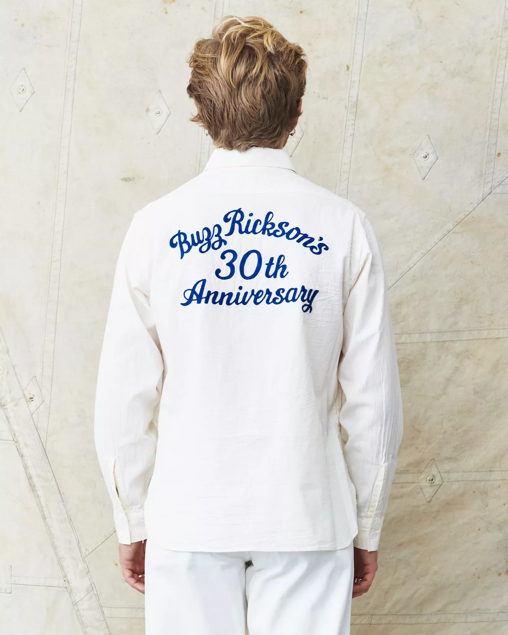 Buzz Rickson's White Chambray Work Shirt Blue 30th Anniversary With Embroidery BR29185