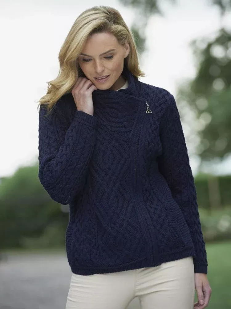 Cable knit Side Zip Cardigan Navy