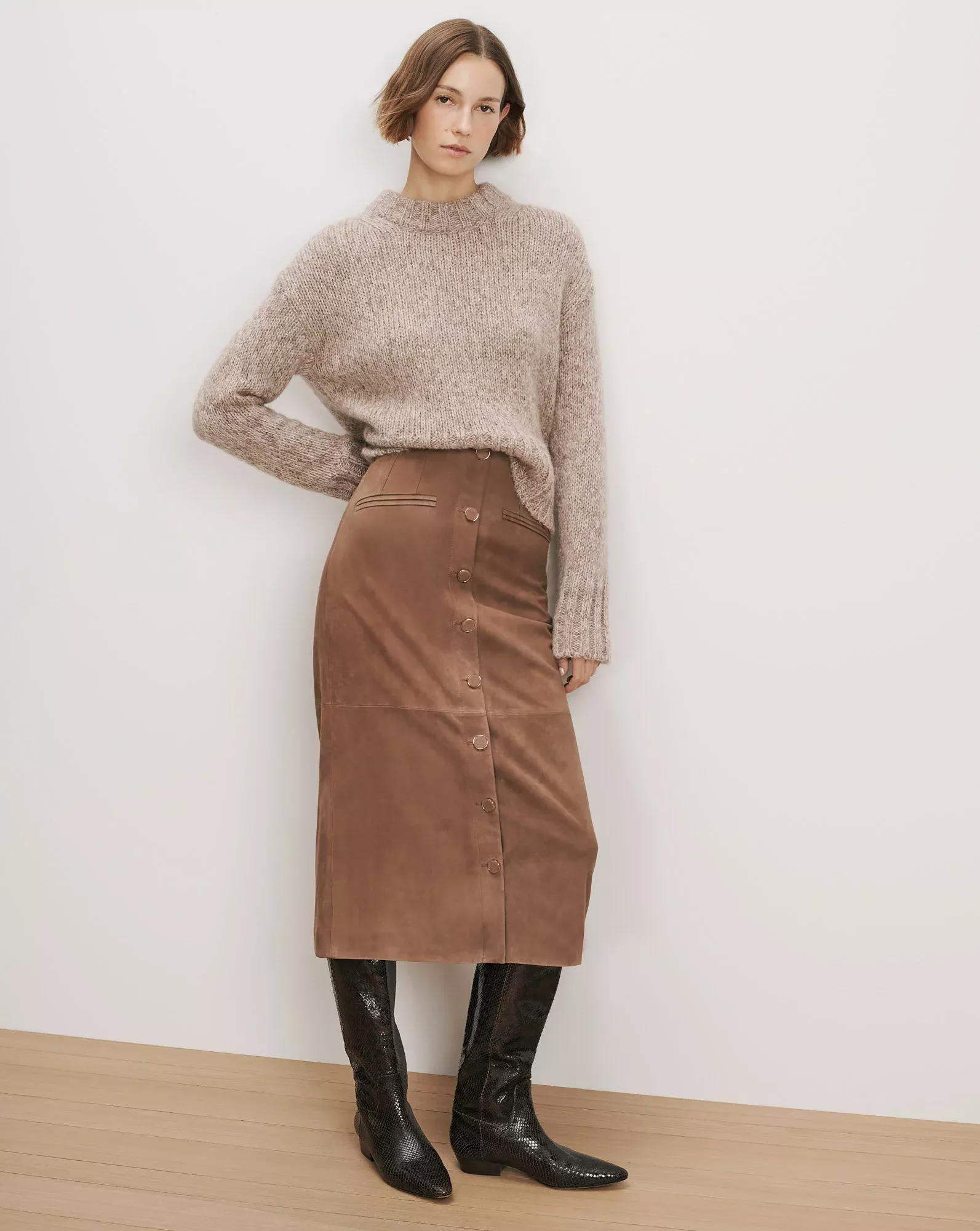 Callisian Suede Midi Skirt