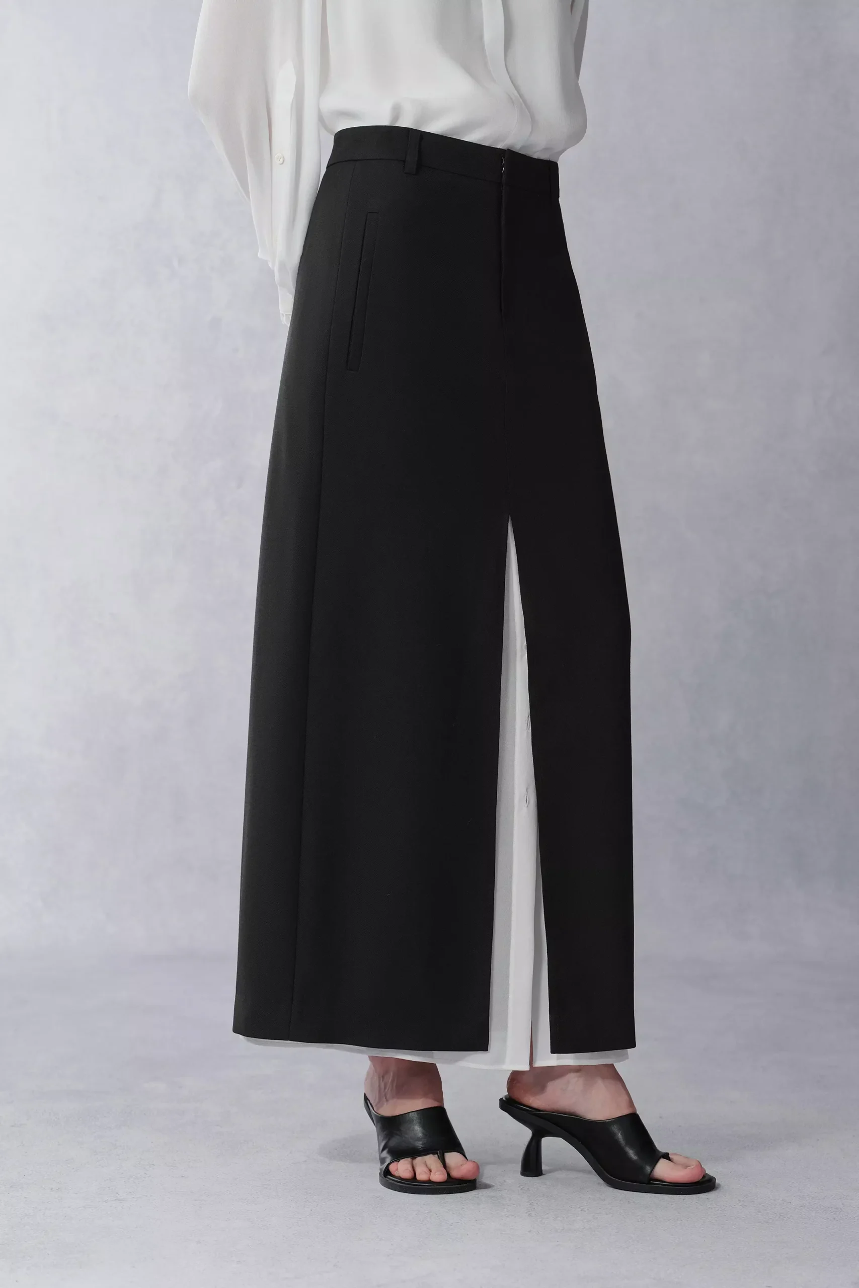 Callisto Double Layer Maxi Pencil Skirt in Fine Wool Suiting