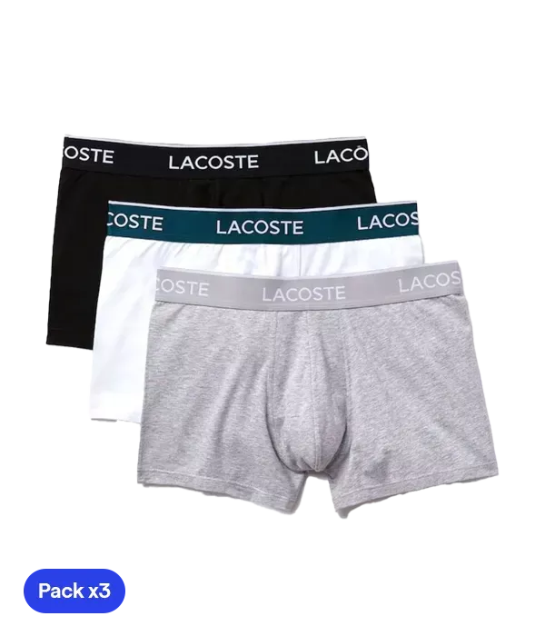 Calzoncillos Lacoste Algodón Blanco/Gris/Negro 2025 (Pack x3)