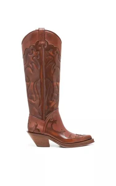 Capitana Cowboy Boot in Cognac Pearlized Leather