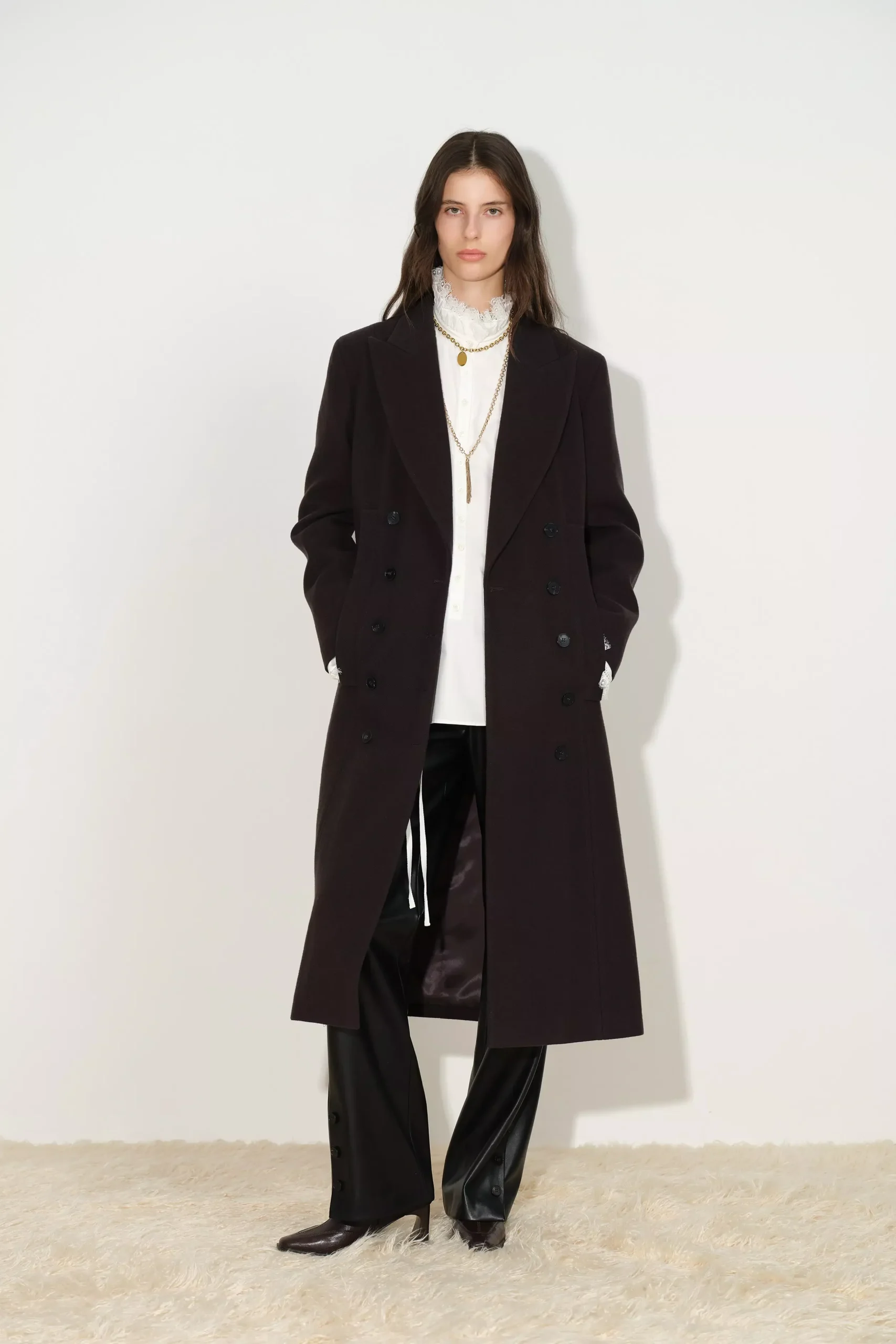 Caspia Oversized Double Breasted Long Coat in Wool Blend