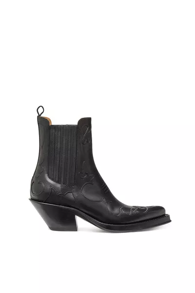 Cassidy Cowboy Ankle Boot in Black Leather
