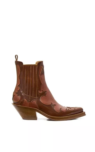 Cassidy Cowboy Ankle Boot in Cognac Pearlized Leather