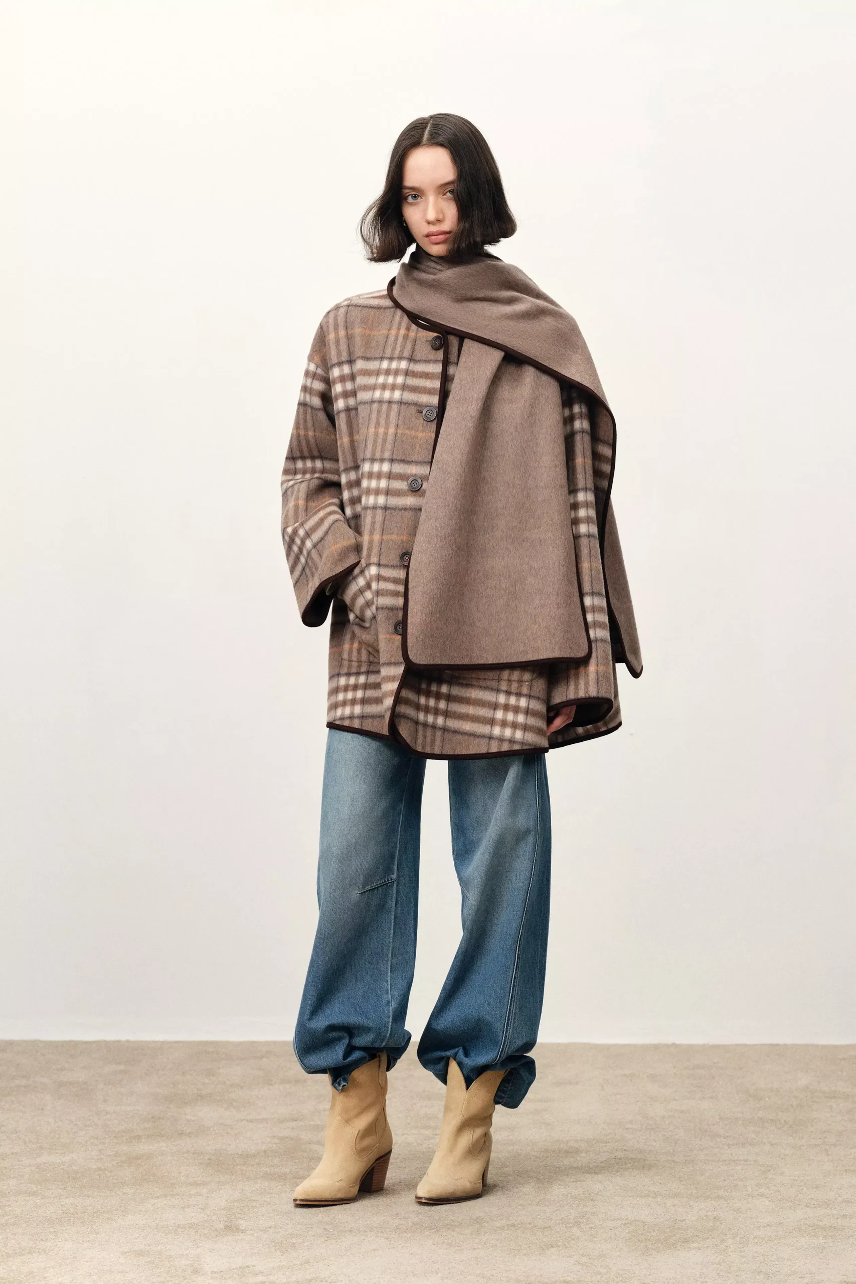 Cecilia Reversible Double Face Short Coat in Wool Cashmere Blend