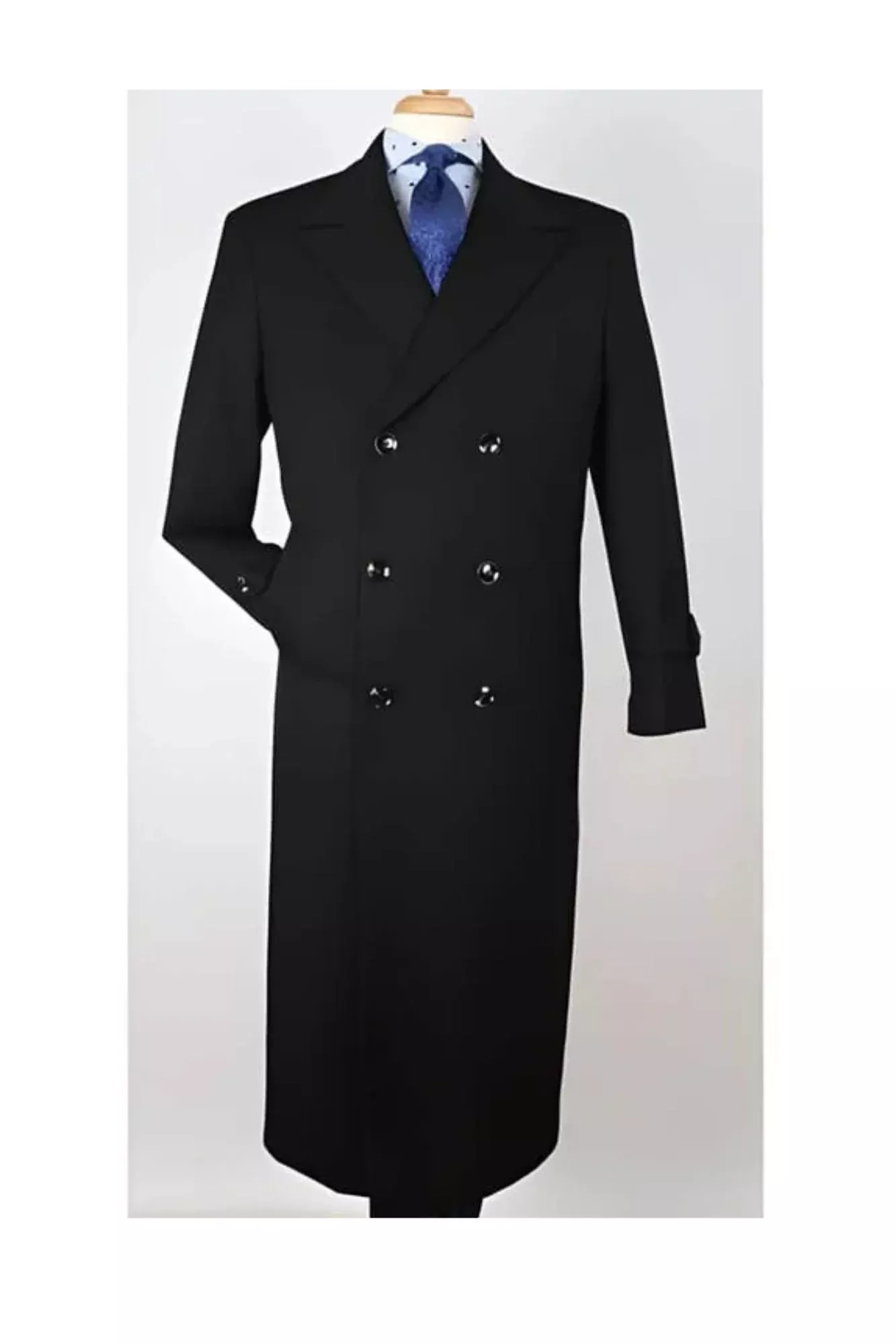 Center Vent 100% Wool Gabardine Double Breasted Black Top Overcoat