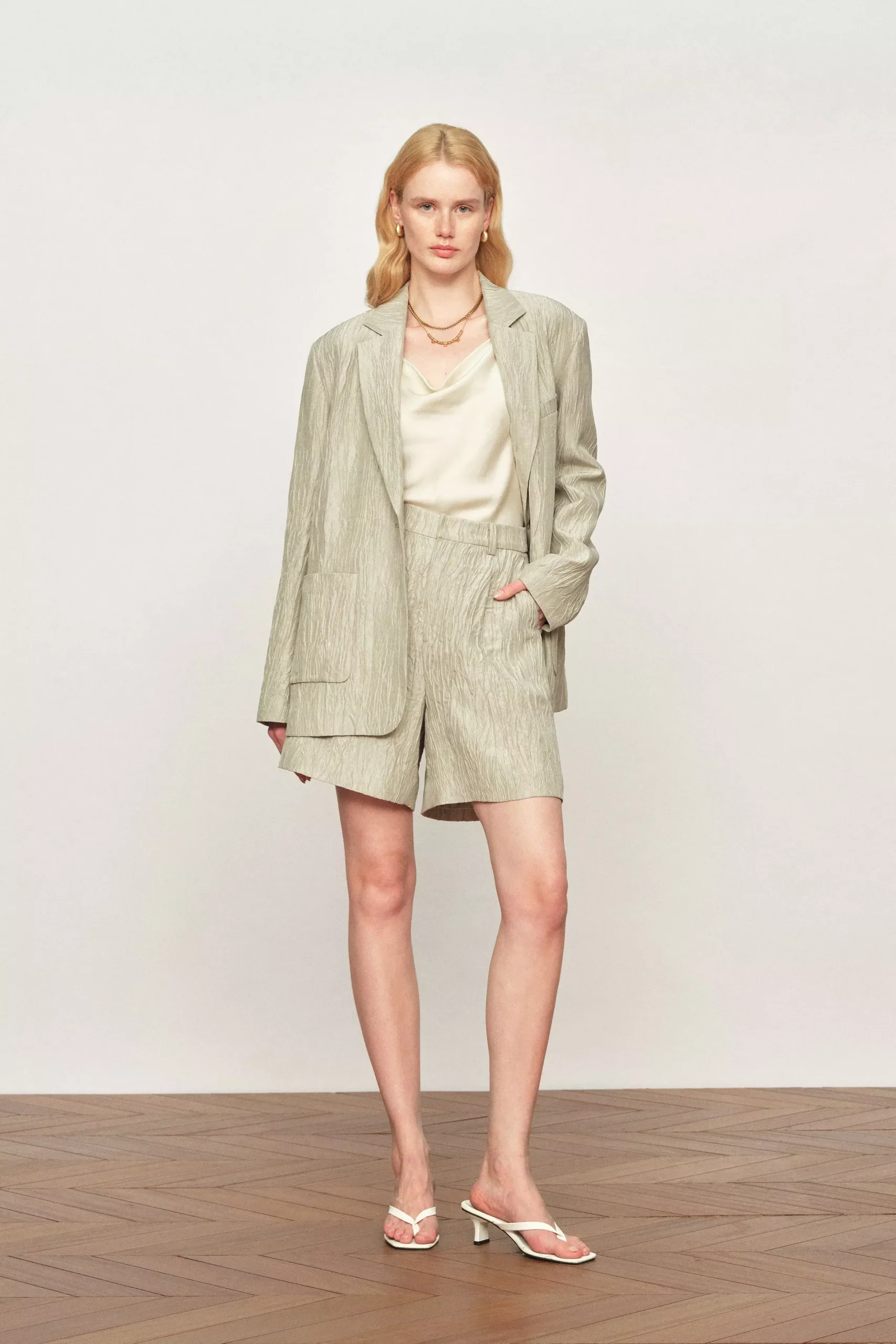 Cephas Pleated Fabric Blazer in Premium Crepe Acetate