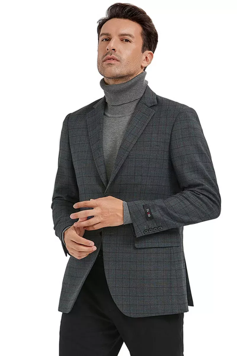 "Charcoal Grey Men's Slim Fit Blazer - 2 Button Sport Coat"