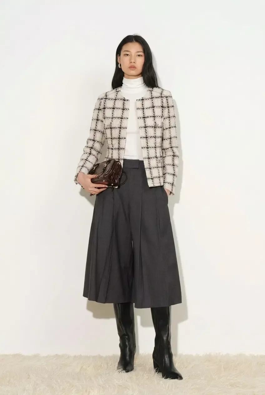 Charlotte Plaid Cropped Jacket in Bouclé Tweed