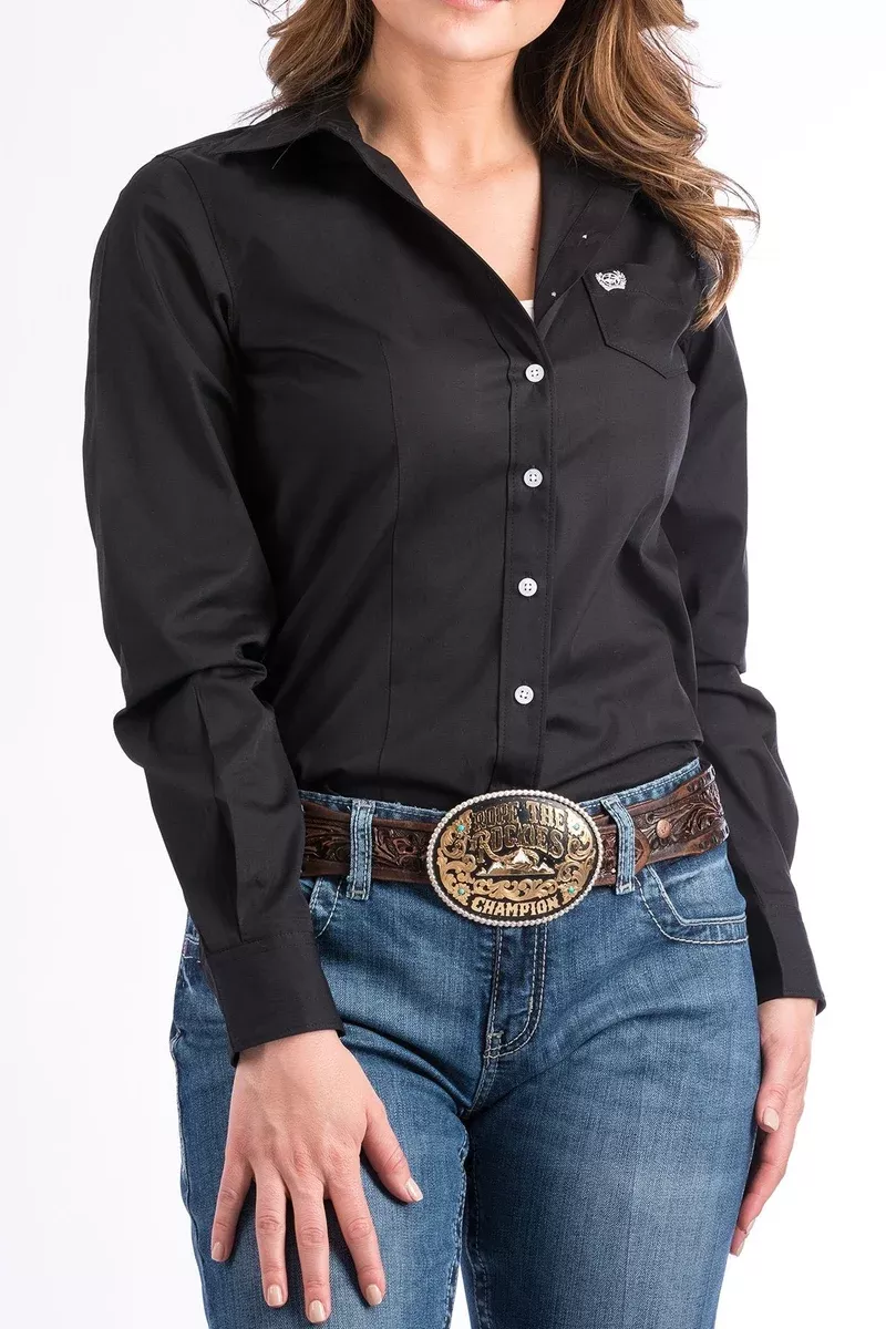 Cinch Ladies Womans Solid Black Button-Down Western Shirt Style MSW9164027