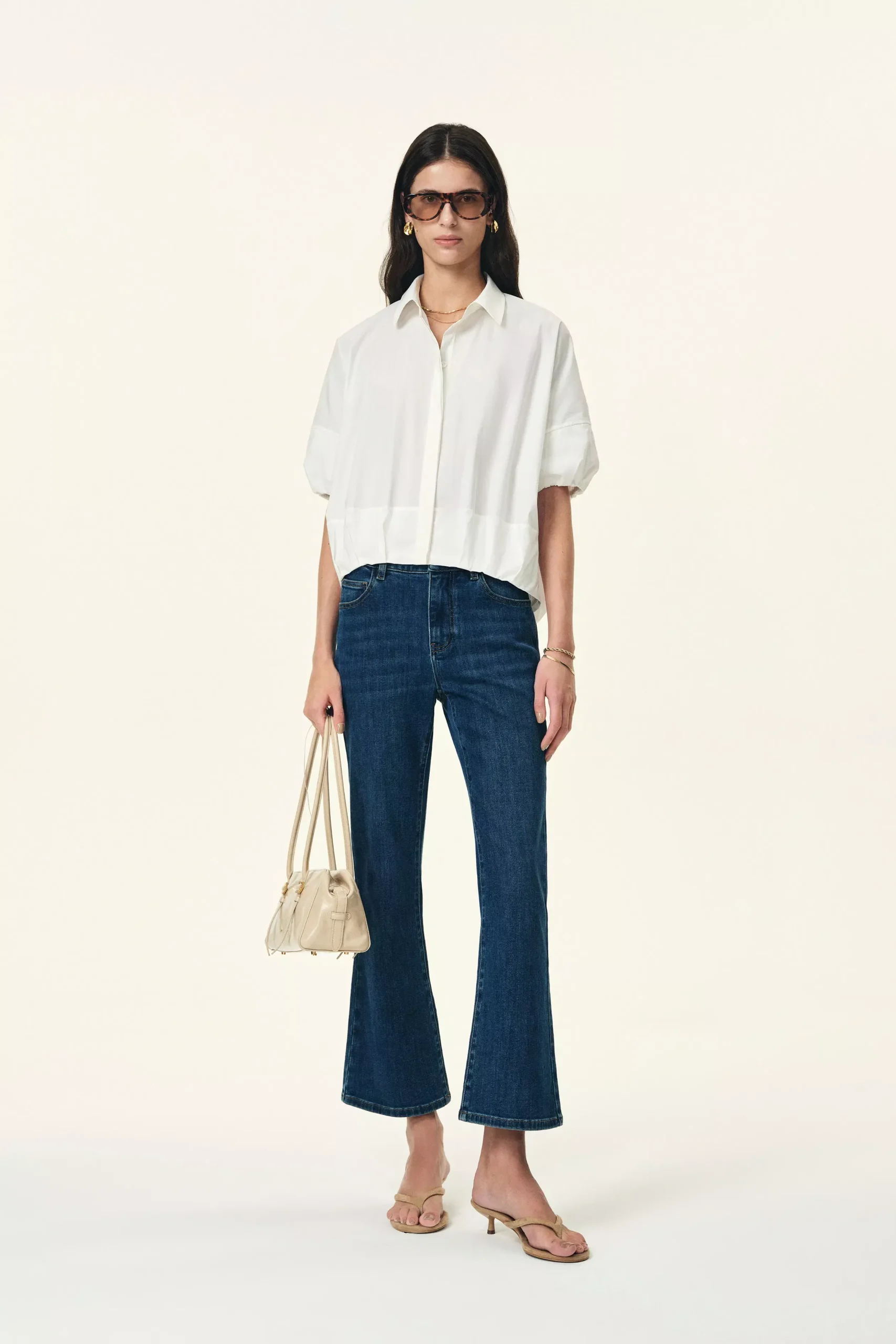 Claire Puff Sleeve Bubble Shirt in Cotton Blend