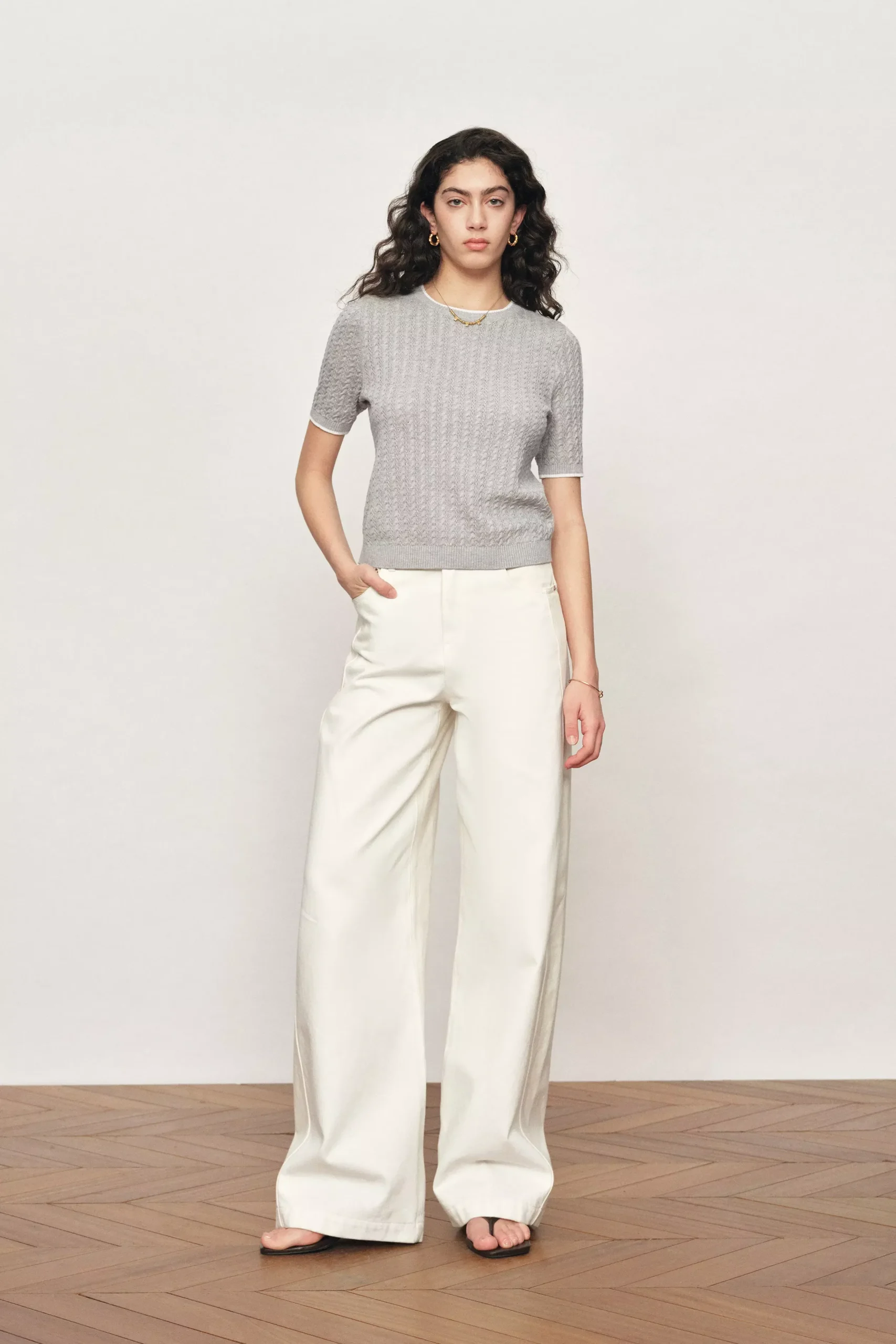 Clara Short Sleeve Top in Cotton Cable Knit