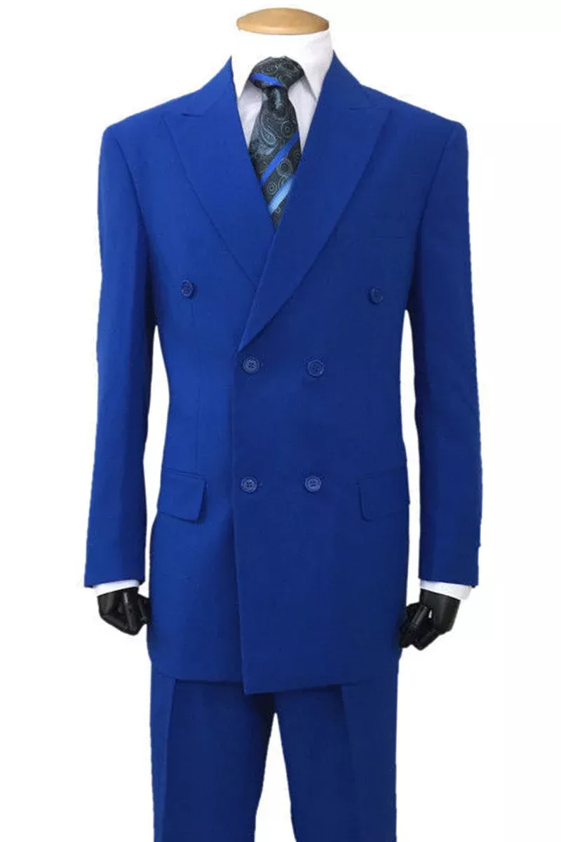 "Classic Fit Men's Double Breasted Poplin Suit - Royal Blue"