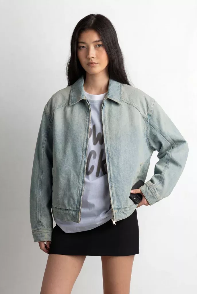 COLLARED DENIM BOMBER JACKET