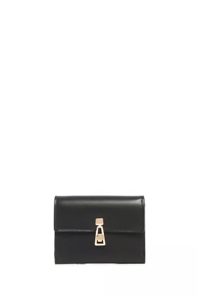 Compact Flat Wallet in Black Leather