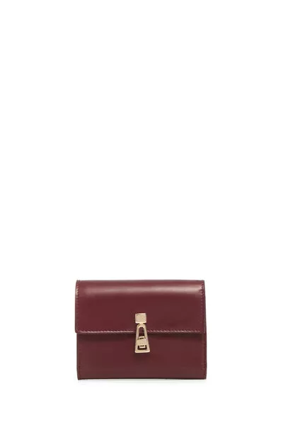 Compact Flat Wallet in Bordeaux & Pink Leather