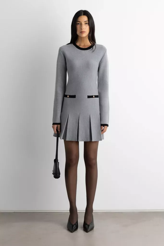 CONTRAST TRIM PLEATED MINI DRESS