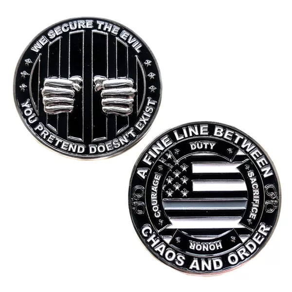 Corrections - Thin Silver Line Challenge Coin- "We Secure The Evil You Pretend Does Not Exist"