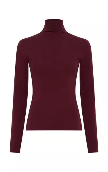 Costa Knit Turtleneck in Bordeaux Cashmere Silk