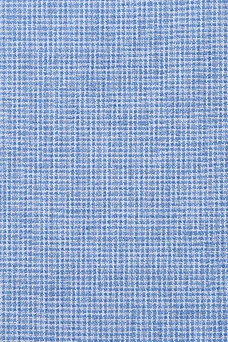 "Cotton Linen Men's Classic Two-Button Summer Blazer in Sky Blue Houndstooth"